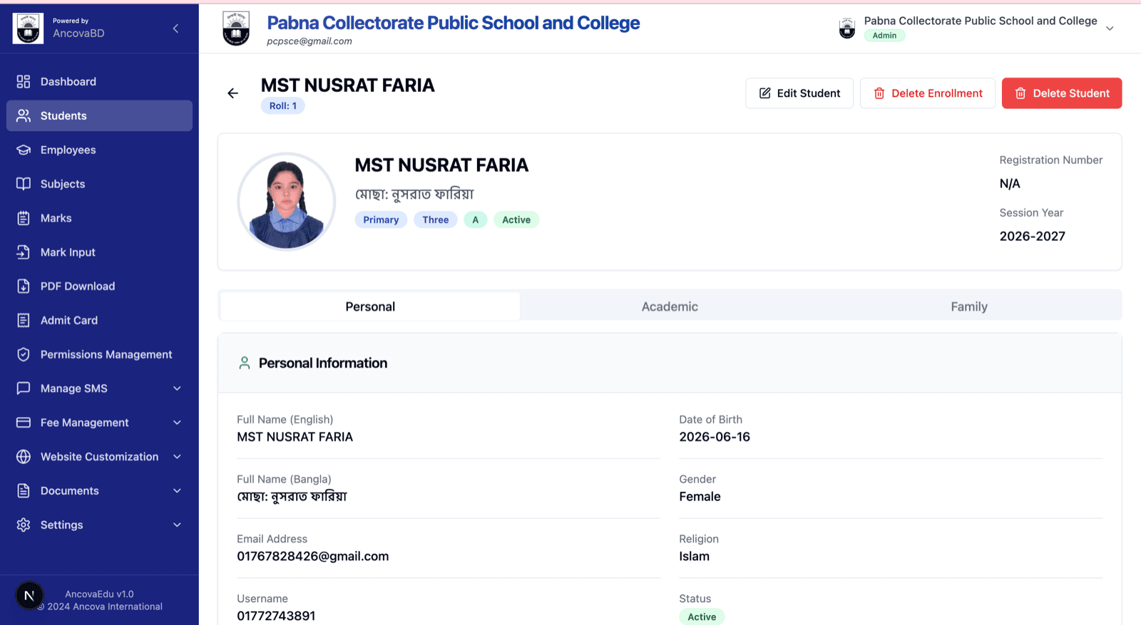 Student profile